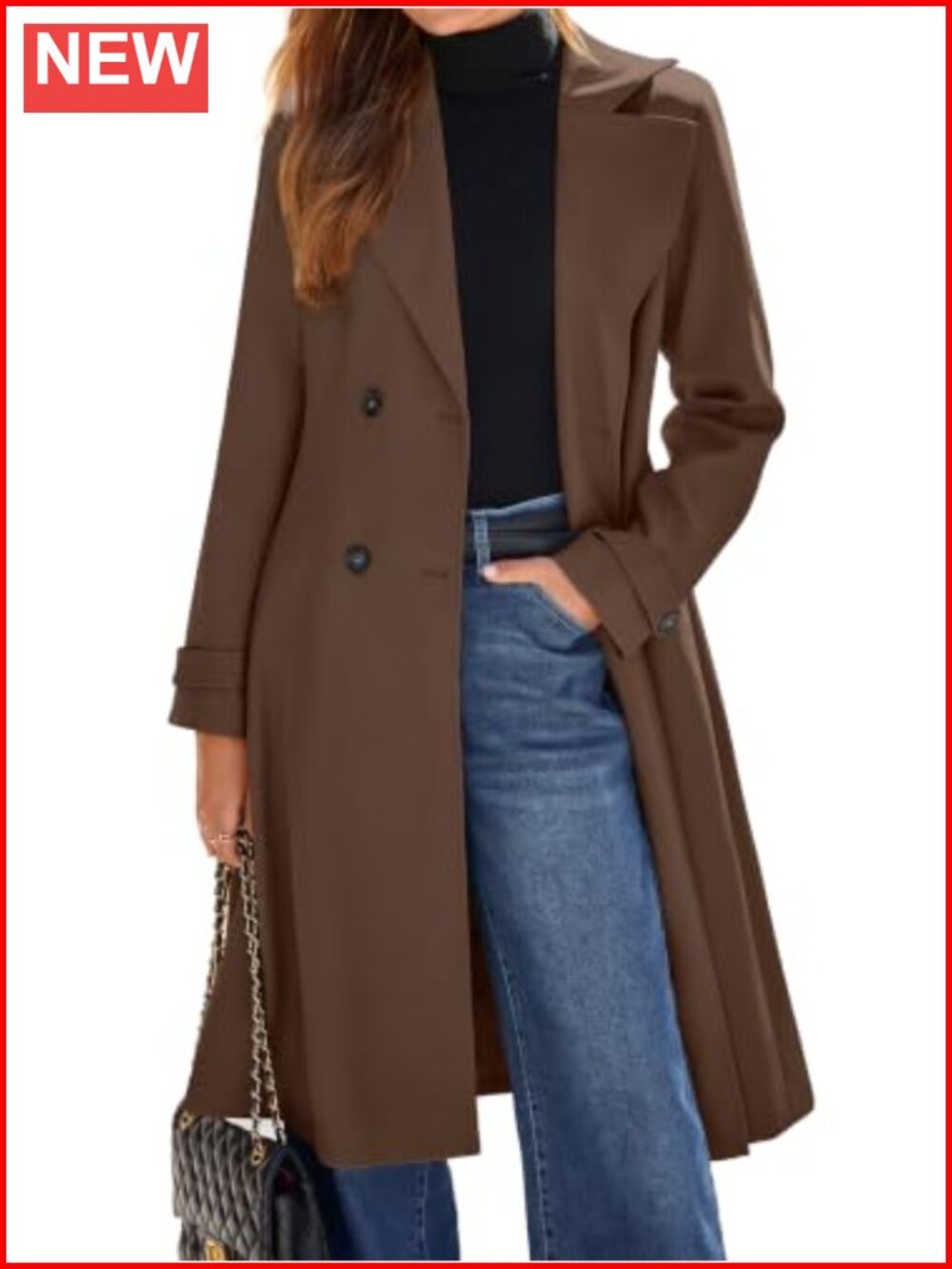 Women's Long Trench Coat Double Breasted Oversized Winter Jacket 92% Polyester